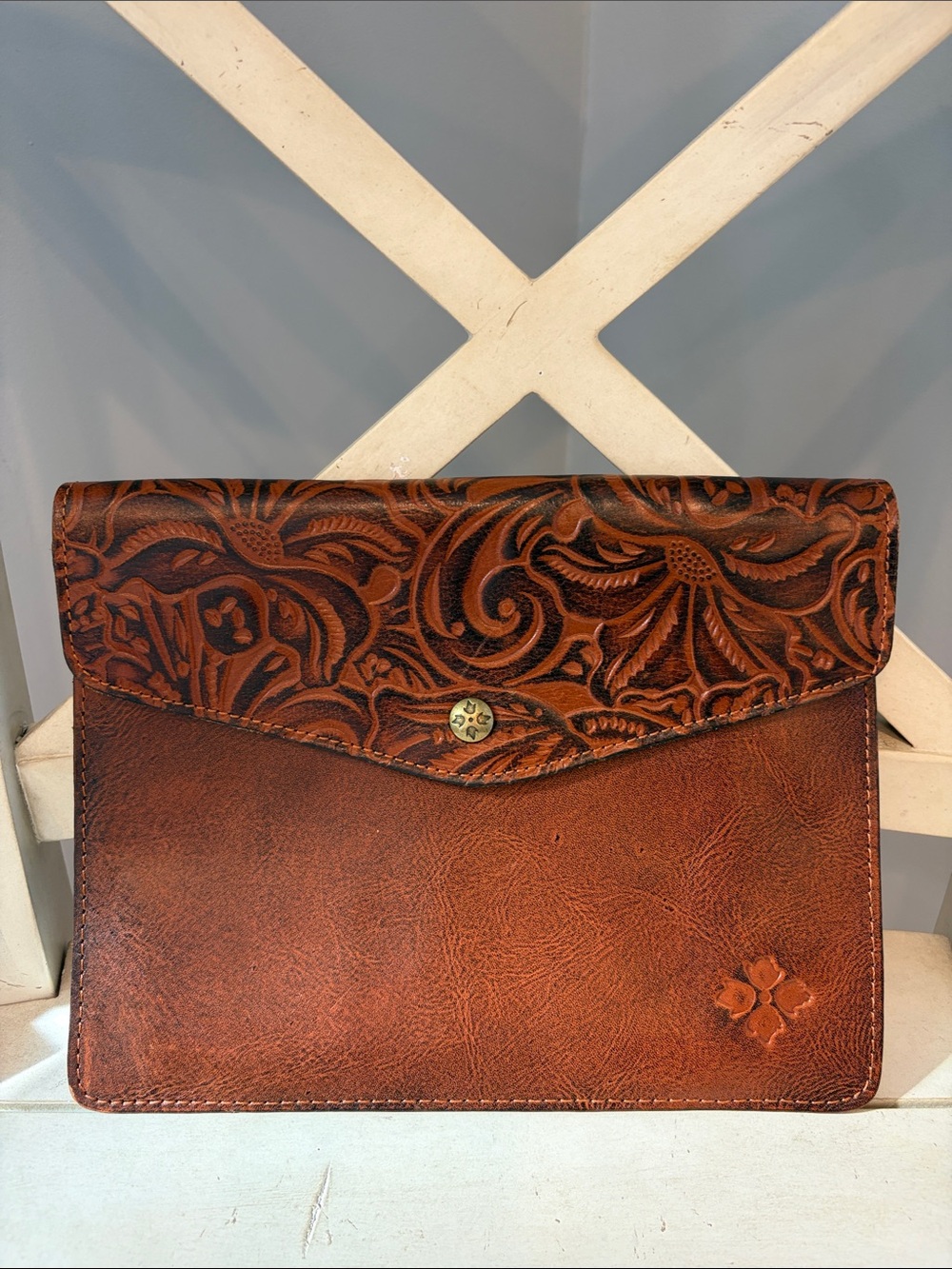 Patricia Nash Classic Tooled Leather Envelope Clutch - Brown